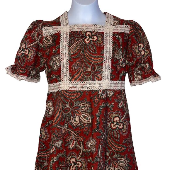 Vintage The Beaux Age Dress Girls 14 Fall Paisley Union Made 90s Floral Prairie - Picture 2 of 11